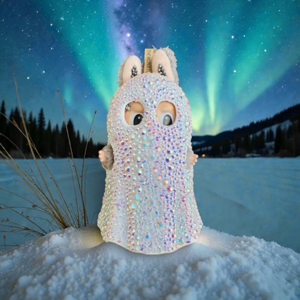 Rhinestone Bedazzled Irridescent Ghost Costume For Labubu Plush (No Doll)